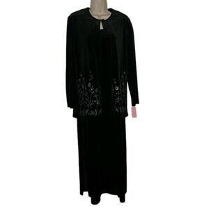 NWT Vtg Ronni Nicole By Ouida Black Velvet Maxi Dress & OverCoat Evening Size 10